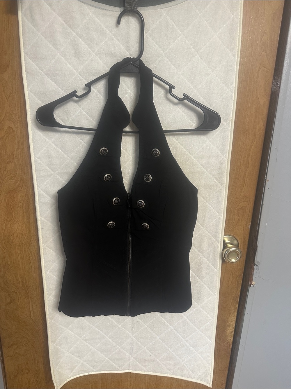 Women's Black Halter Button-Front Camisole